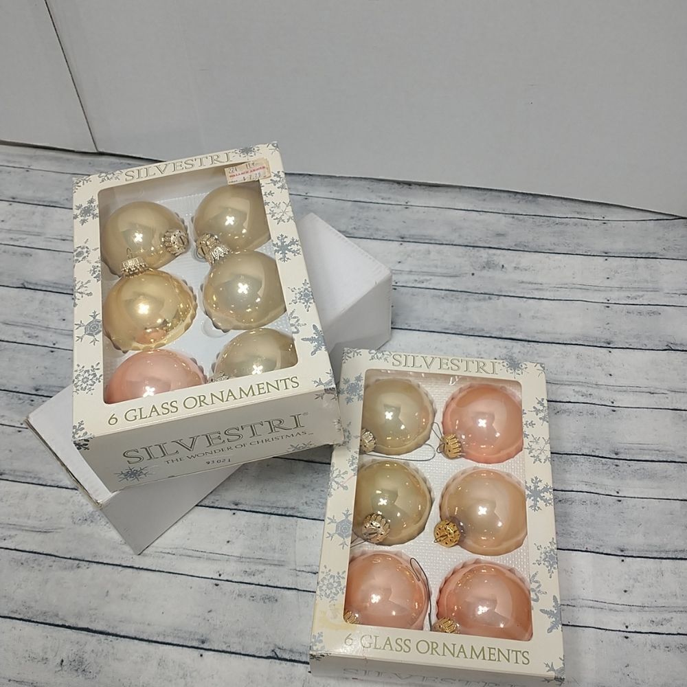 Silvestri Lot of 2 Boxes Glass 3" Ball Christmas Ornaments Vtg. Condition